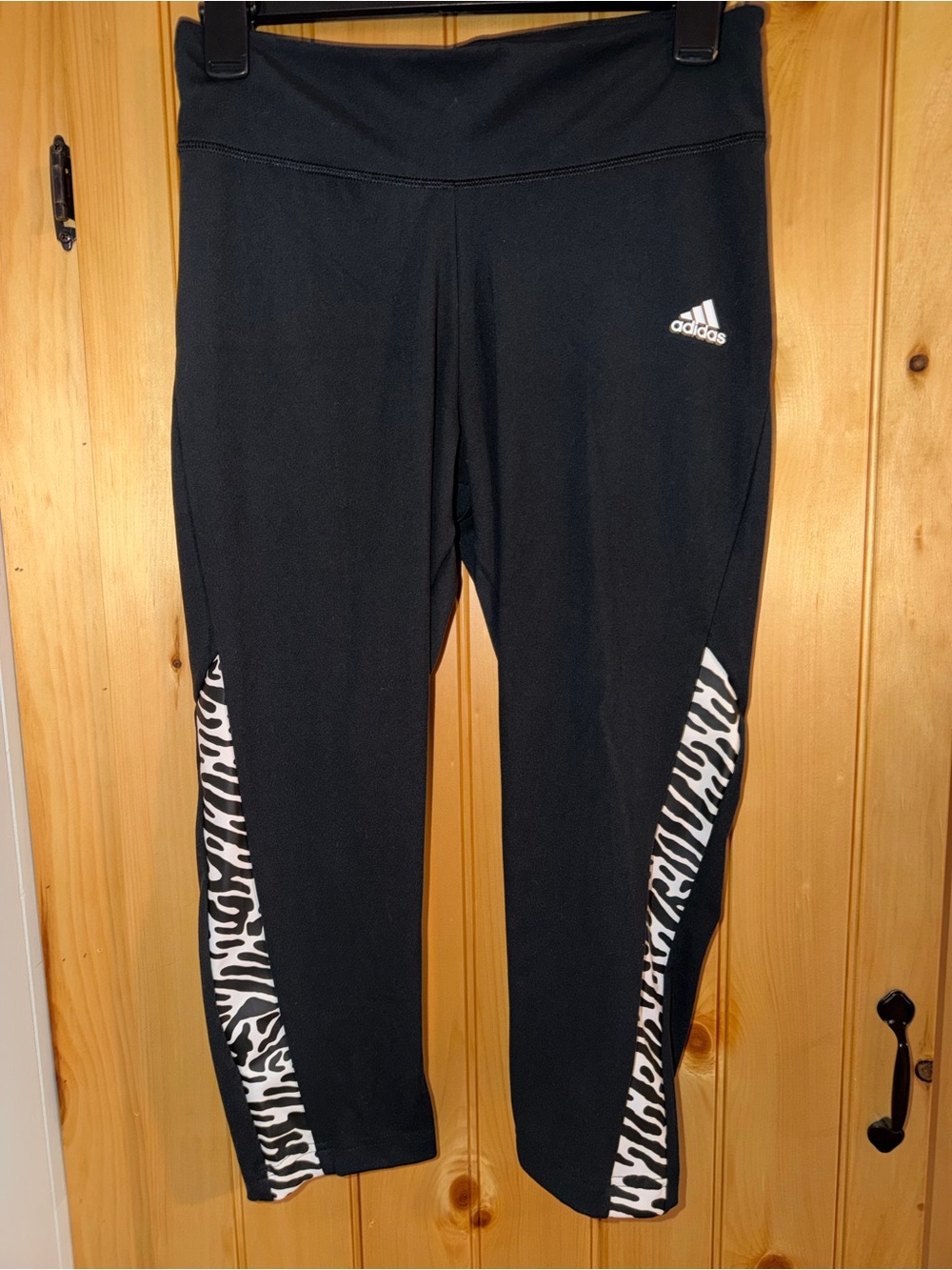 Adidas Capri  Black Zebra-Trim Performance Leggings- Aeroready-Read.